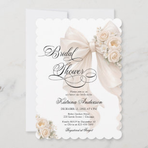 Invitation Élégante Fête de Mariage Florale avec Ruban Blanc