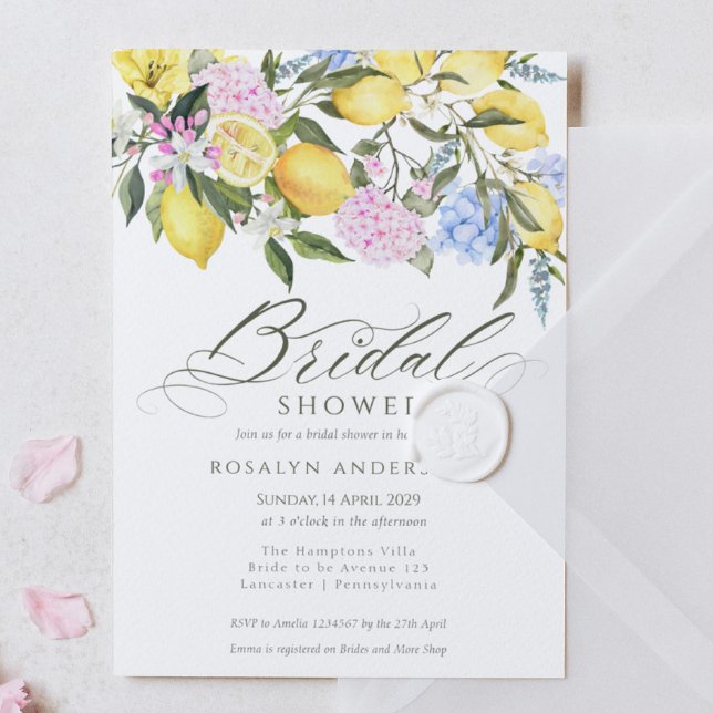 Invitation Élégante Fête de Mariage Florale Citron (Créateur téléchargé)