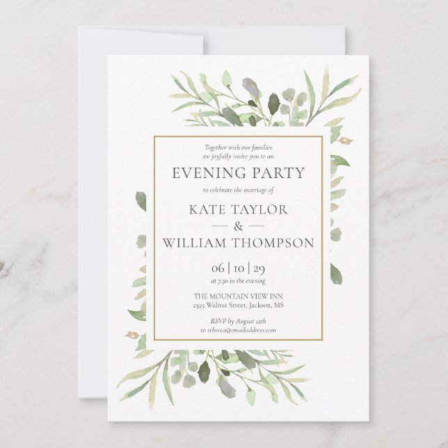 Invitation Élégante Fête de Mariage Florale de Soirée avec Ve (Devant)