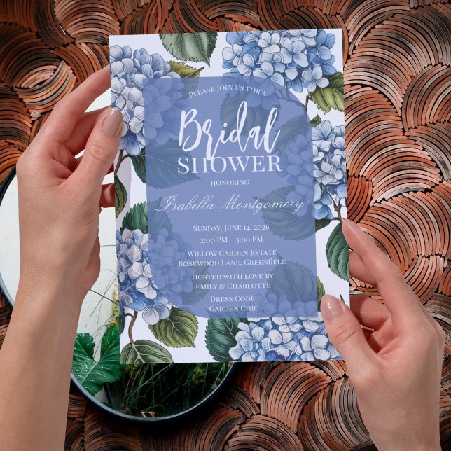 Invitation Élégante Fête de Mariage Florale d'Hydrangea Bleue (Elegant Blue Hydrangea Floral Bridal Shower Invitations)