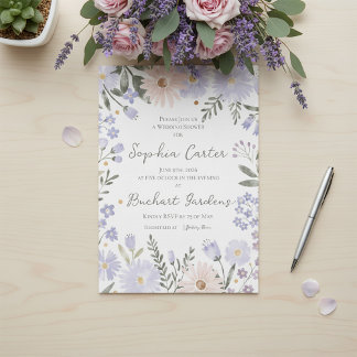 Invitation Élégante Fête de Mariage Florale Lavande Rose