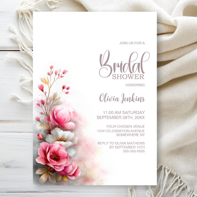 Invitation Élégante Fête de Mariage Florale Rose (Créateur téléchargé)
