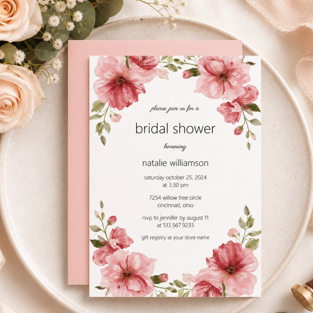 Invitation Élégante Fête de Mariage Florale Rose  (Créateur téléchargé)