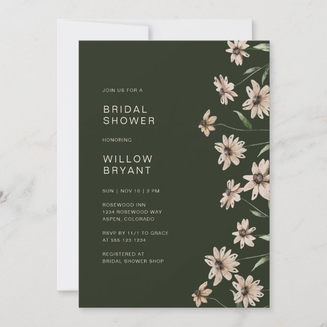 Invitation Élégante Fête de Mariage Florale Verte (Devant)