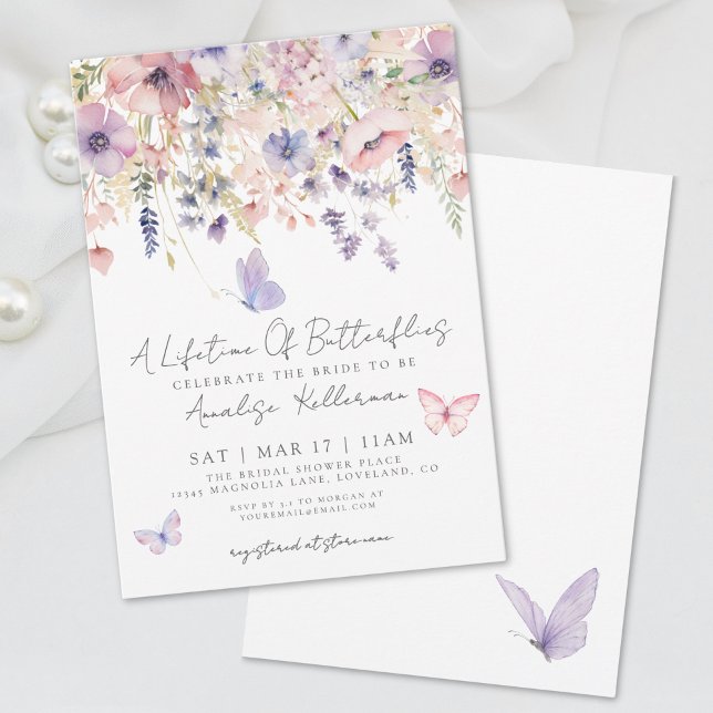 Invitation Élégante Fête de Mariage Papillon Sauvage (Elegant Butterfly Wildflower Bridal Shower Invitation)