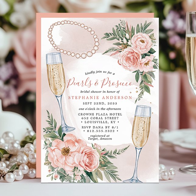 Invitation Élégante Fête de Mariage Perles et Prosecco (Créateur téléchargé)