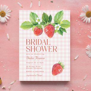 Invitation Élégante Fête de Mariage Rose Fraise à Carreaux