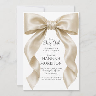 Invitation Élégante Fête de Naissance Bébé Fille avec Ruban S
