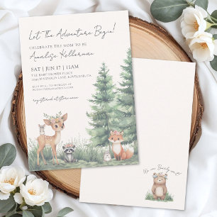 Invitation Élégante Fête de Naissance d'Animaux de la Forêt B