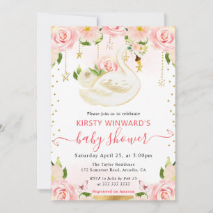 Invitation Élégante Fête de Naissance Fleurie au Cygne à l'Aq