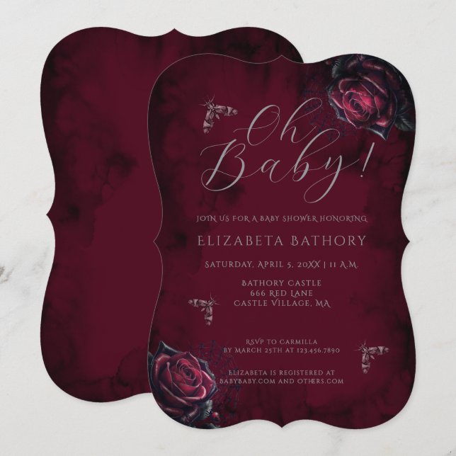 Invitation Élégante Fête de Naissance Papillon de Nuit Rose G (Devant / Derrière)