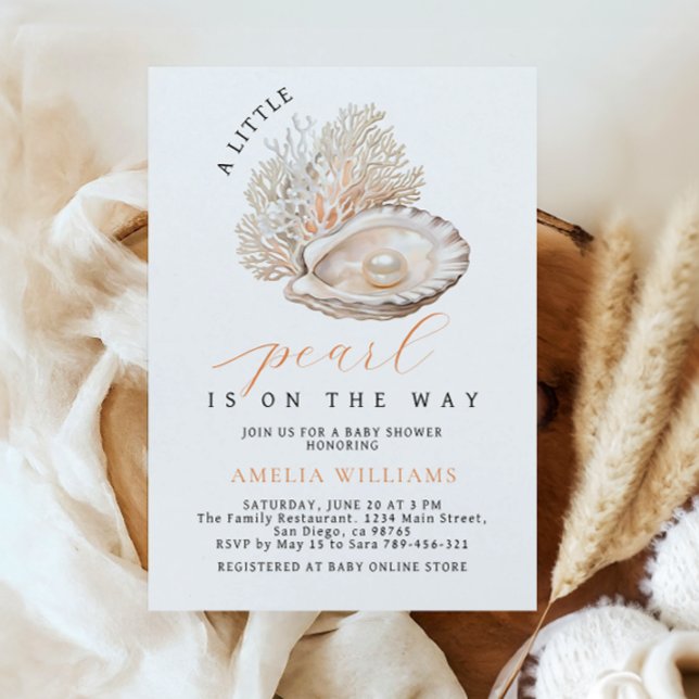 Invitation Élégante Fête de Naissance Perle Côtière Beige (Créateur téléchargé)