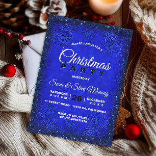 Invitation Élégante fête de Noël aux flocons bleus royaux