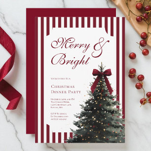 Invitation Élégante Fête de Noël avec Ruban Rouge Aquarelle