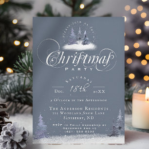 Invitation Élégante Fête de Noël Bleu Poussiéreux en Forêt Hi
