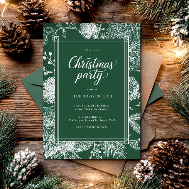 Invitation Élégante Fête de Noël de Verdure d'Hiver  (Créateur téléchargé)
