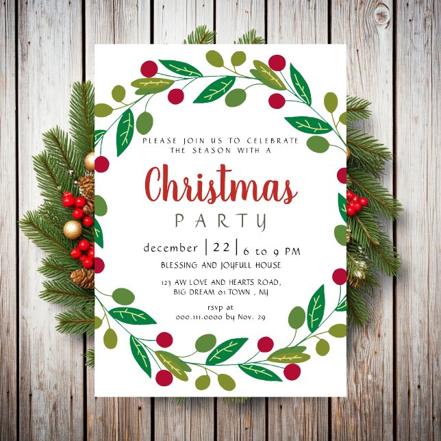 Invitation Élégante fête de Noël de verdure moderne d'hiver (Créateur téléchargé)