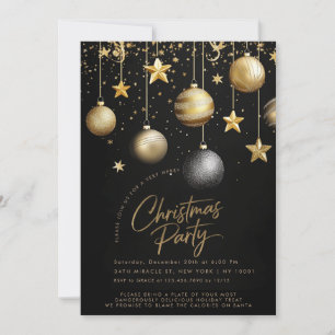 Invitation Élégante Fête de Noël Étoiles Scintillantes Or Noi