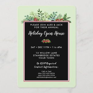 Invitation Élégante fête de Noël Floral Open House