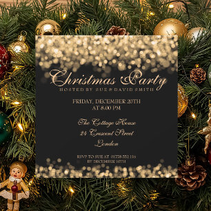 Invitation Élégante fête de Noël Gold Lumières chatoyantes