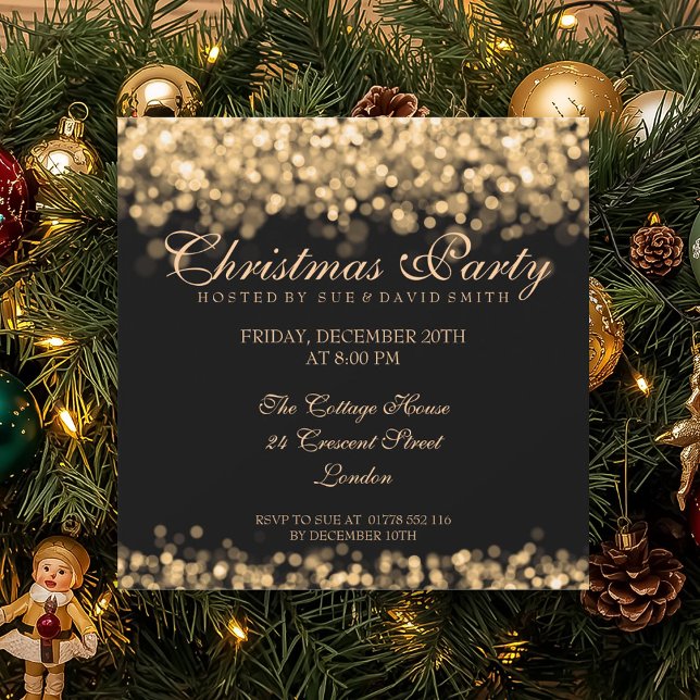 Invitation Élégante fête de Noël Gold Lumières chatoyantes (Elegant Christmas Party Gold Shimmering Lights Invitation)