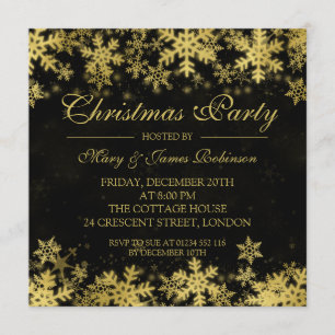 Invitation Élégante fête de Noël Gold Snowflakes d'hiver