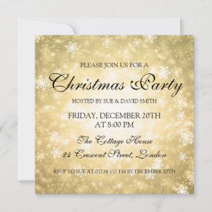 Invitation Élégante fête de Noël Gold Winter Wonderland