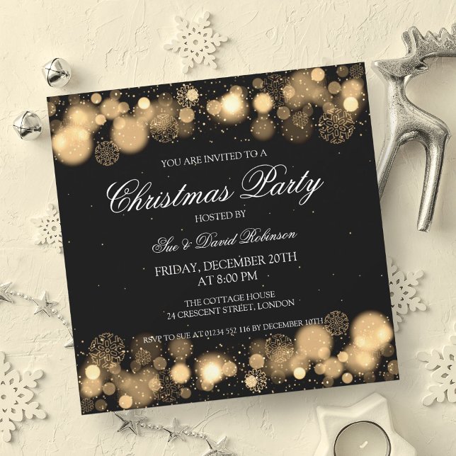 Invitation Élégante fête de Noël Hiver Merveille or (Elegant Christmas Party Winter Wonder Gold Invitation)