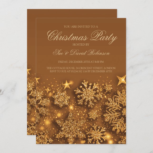 Invitation Élégante fête de Noël or Glam d'hiver (Devant / Derrière)
