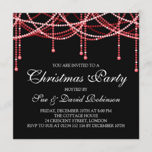 Invitation Élégante fête de Noël Red String Lumières