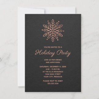 Invitation Élégante Fête de Noël Rose de Snowflake Gold