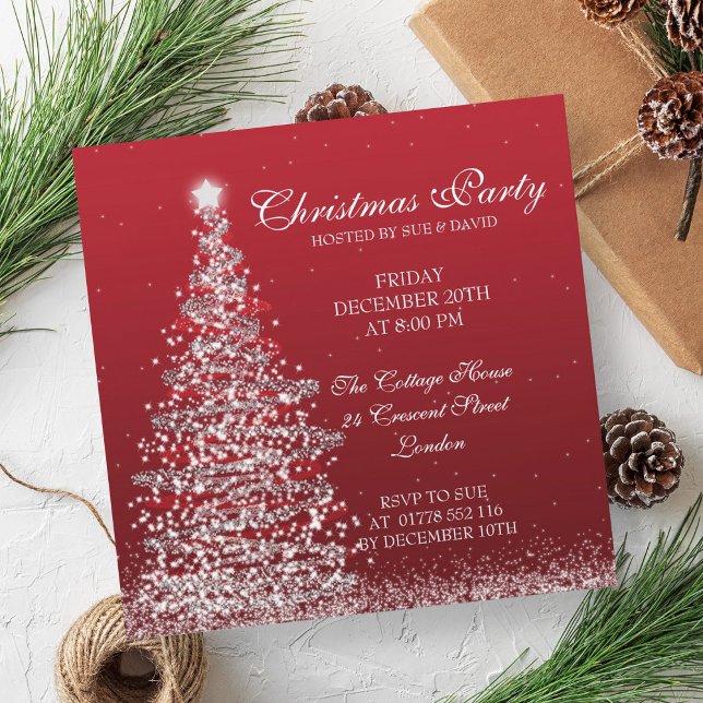 Invitation Élégante fête de Noël Rouge (Elegant Christmas Party Red Invitation)