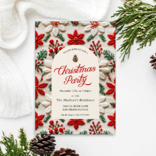 Invitation Élégante fête de Noël Rouge Floral