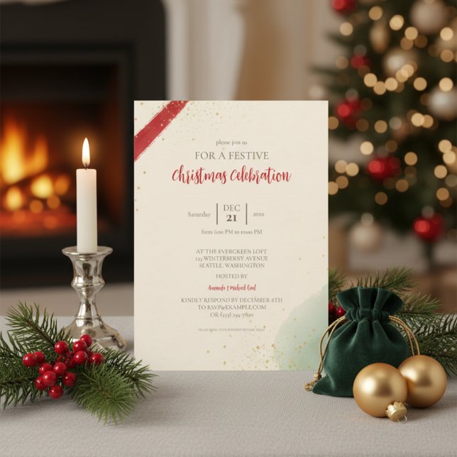 Invitation Élégante fête de Noël rousse Brushstroke (Créateur téléchargé)