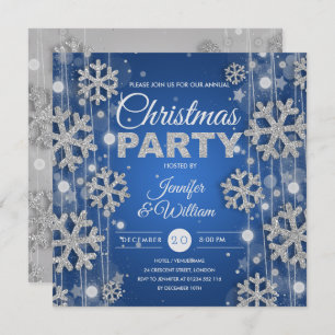 Invitation Élégante fête de Noël Silver Blue Winter Glam