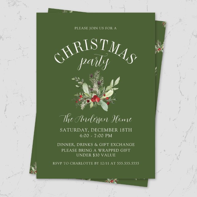 Invitation Élégante fête de Noël sous le gui (Elegant modern Christmas party invitation with watercolor mistletoe for festive holiday luxury event)
