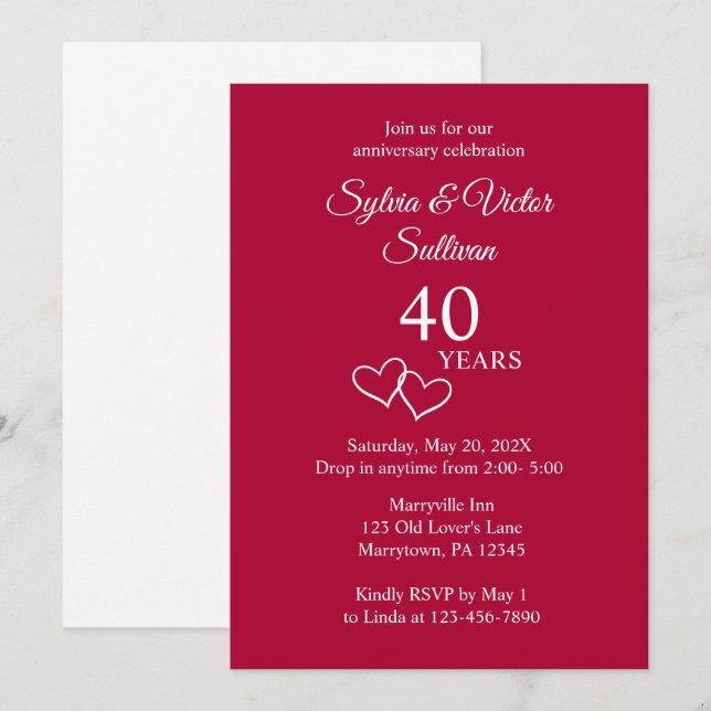 Invitation Élégante Fête de Personnalisé Simple Ruby pour le  (Devant / Derrière)