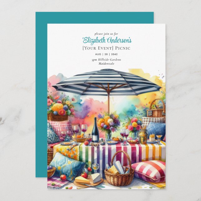 Invitation Élégante fête de pique-nique Anniversaire Départ N (Devant / Derrière)