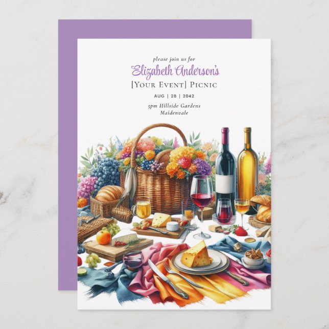 Invitation Élégante fête de pique-nique Anniversaire Départ N (Devant / Derrière)