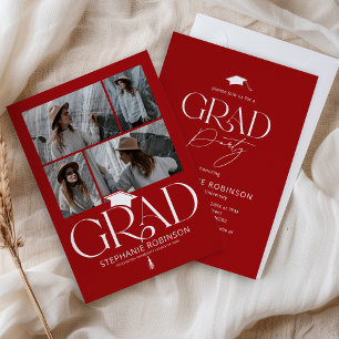 Invitation Élégante fête de remise de diplôme rouge et blanc 