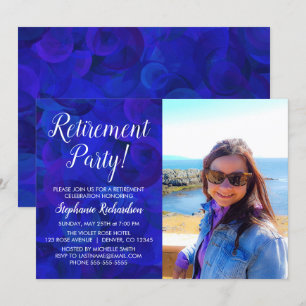 Invitation Élégante fête de retraite photo bleu royal