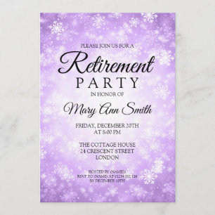 Invitation Élégante fête de retraite Purple Winter Wonderland