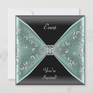 Invitation Élégante Fête de Soirée Bleu Turquoise Noir