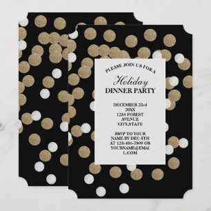 Invitation élégante fête de vacances Black Gold Confetti