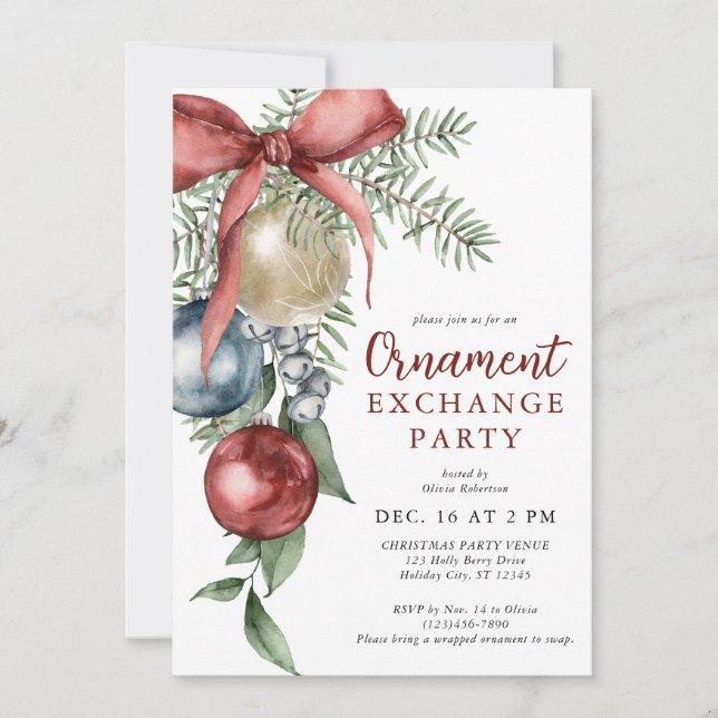 Invitation Élégante Fête d'Échange d'Ornements de Noël (Devant)