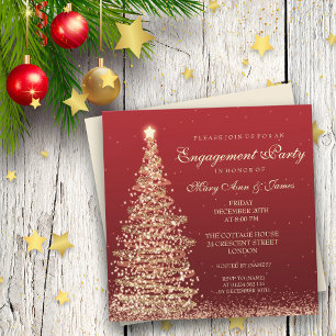 Invitation Élégante fête d'engagement de Noël Red Gold