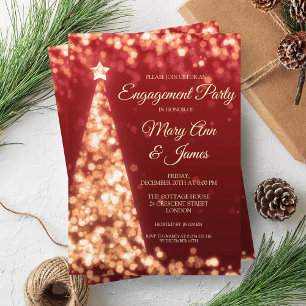 Invitation Élégante fête d'engagement Gold & Red Christmas