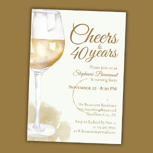 Invitation Élégante Fête des 40 ans avec du Vin Blanc Moderne