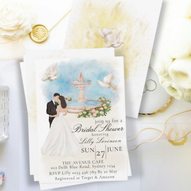 Invitation Elégante Fête des mariées avec Fontaine Mariée & S (Créateur téléchargé)