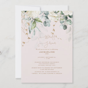 Invitation Elégante Fête des mariées blanche Hydrangea Blush